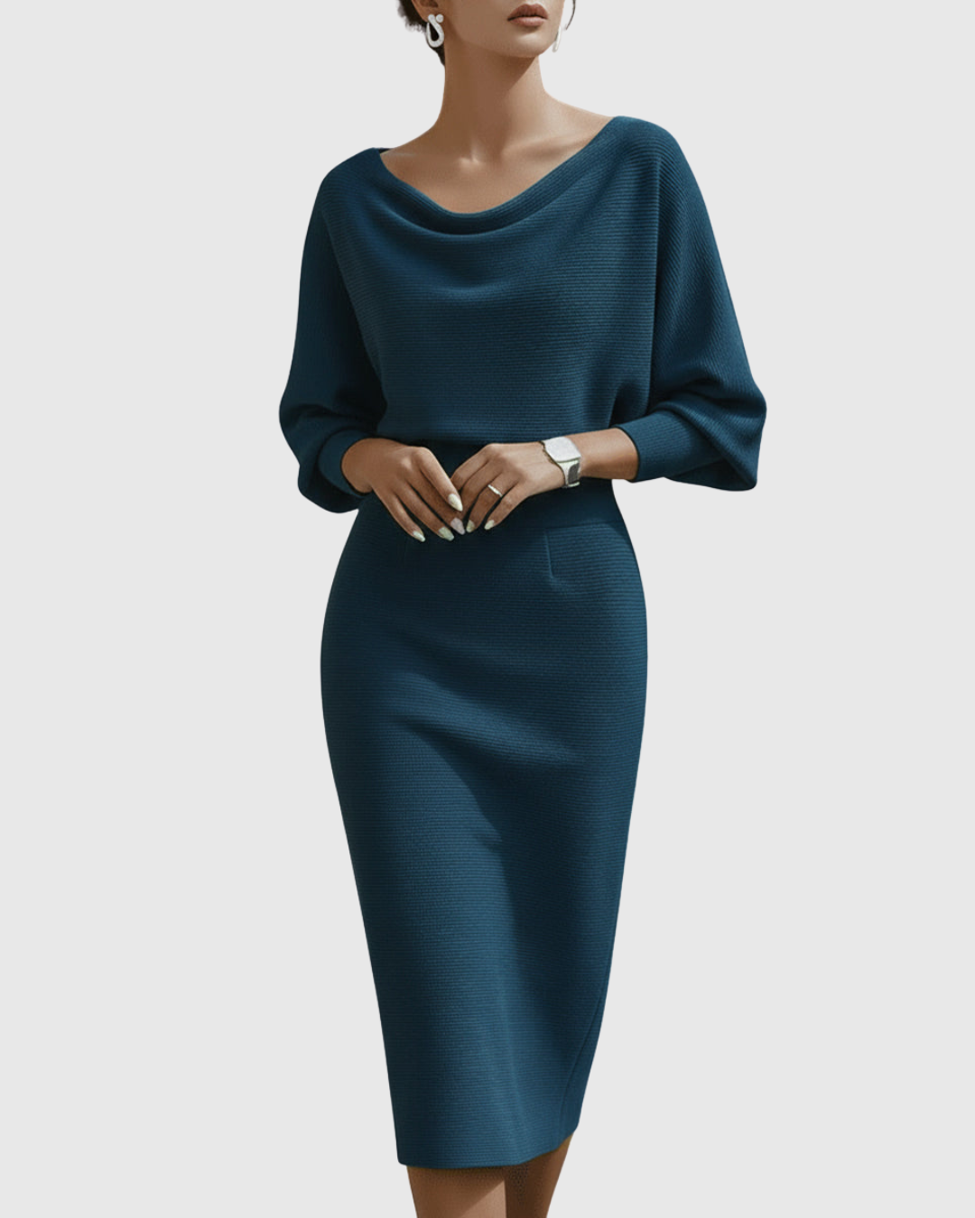 Eulalia | Vestido midi drapeado con manga murciélago