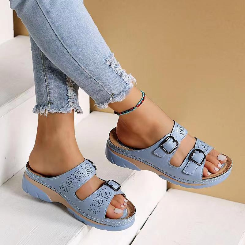 Helena | Mujer sandalias ortopédicas con doble hebilla y diseño abierto