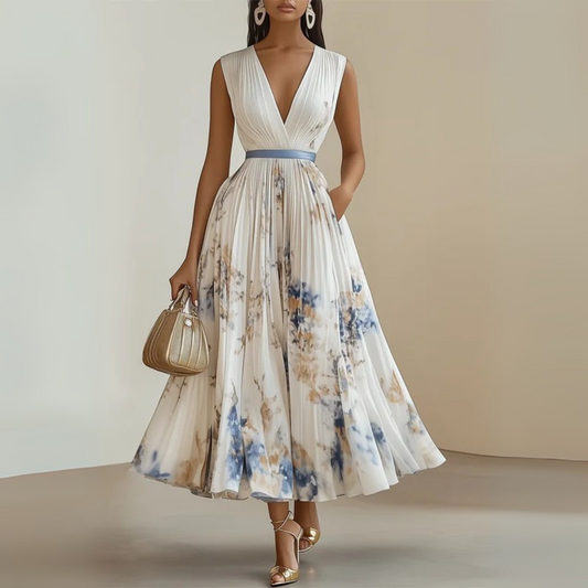 Andrea | Vestido maxi de verano de mujer sin mangas y estampado floral