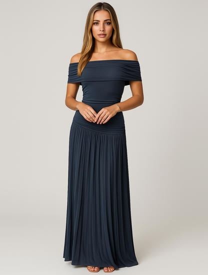 Dalina | Women's Pleated Off-the-Shoulder Maxi Dress