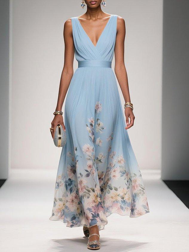 Daniela | Maxikleid für Damen mit Blumenmuster und V-Ausschnitt  