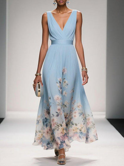 Daniela | Maxikleid für Damen mit Blumenmuster und V-Ausschnitt  