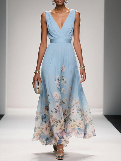 Umara | Maxi-Sommerkleid aus Chiffon mit Blumenmuster