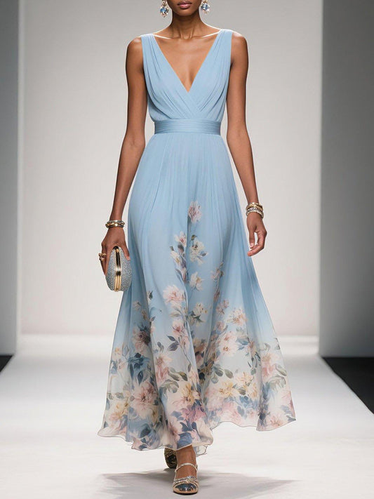 Umara | Maxi-Sommerkleid aus Chiffon mit Blumenmuster