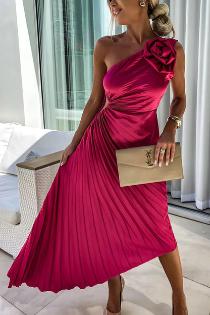 Xandra | Vestido midi plisado para mujer de un solo hombro