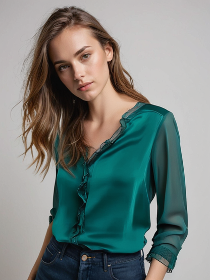 Alba | Femme blouse élégante à manches longues et détails volantés