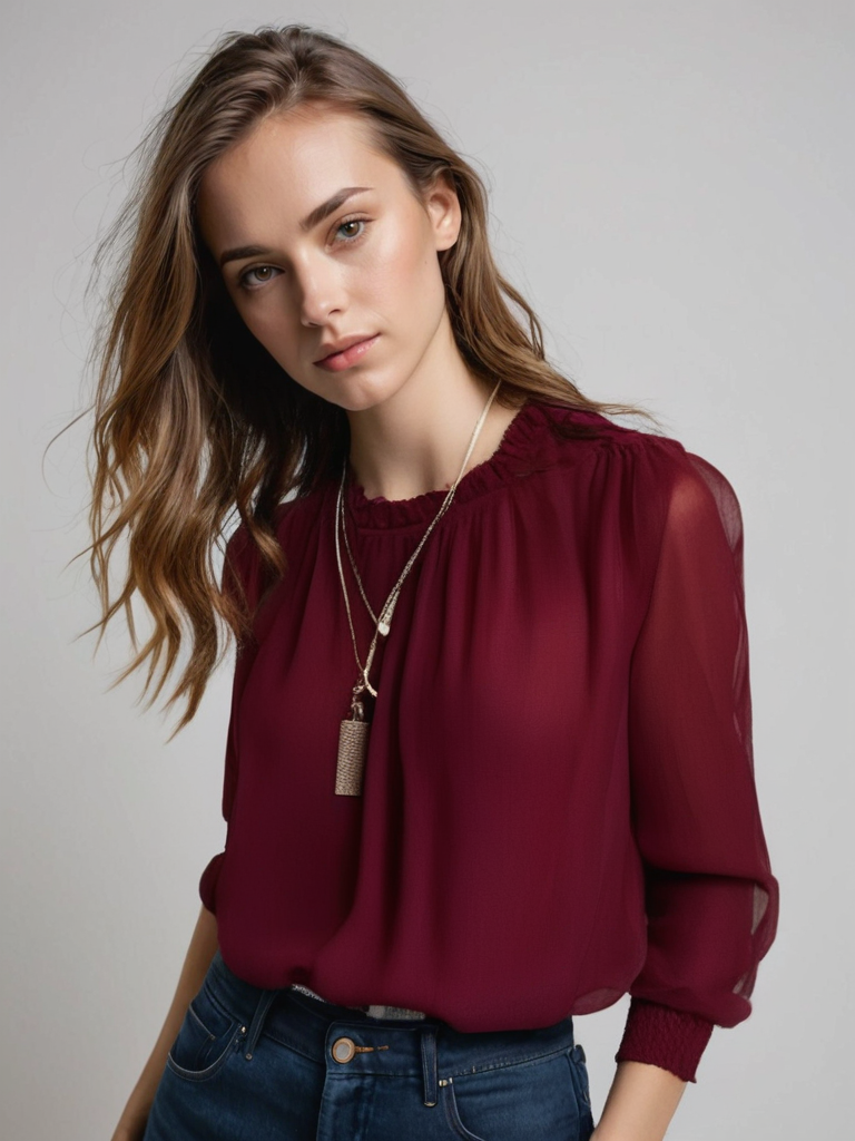 Alba | Femme blouse élégante à manches longues et détails volantés