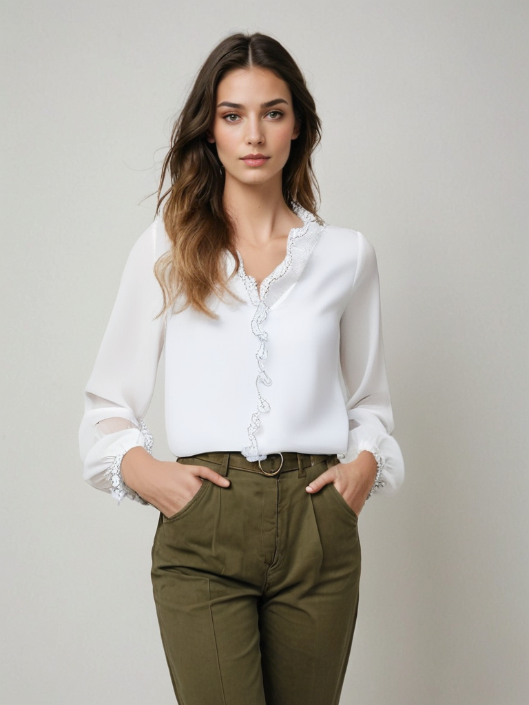 Alba | Femme blouse élégante à manches longues et détails volantés