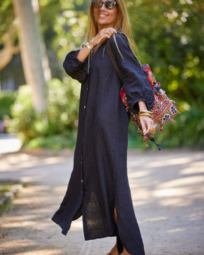Adolfa | Vestido maxi camisero con botones y manga larga