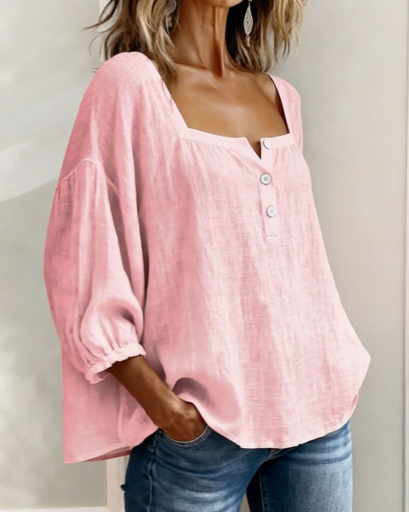 Lurea | Bluse für Damen mit quadratischem Ausschnitt und Knöpfen  