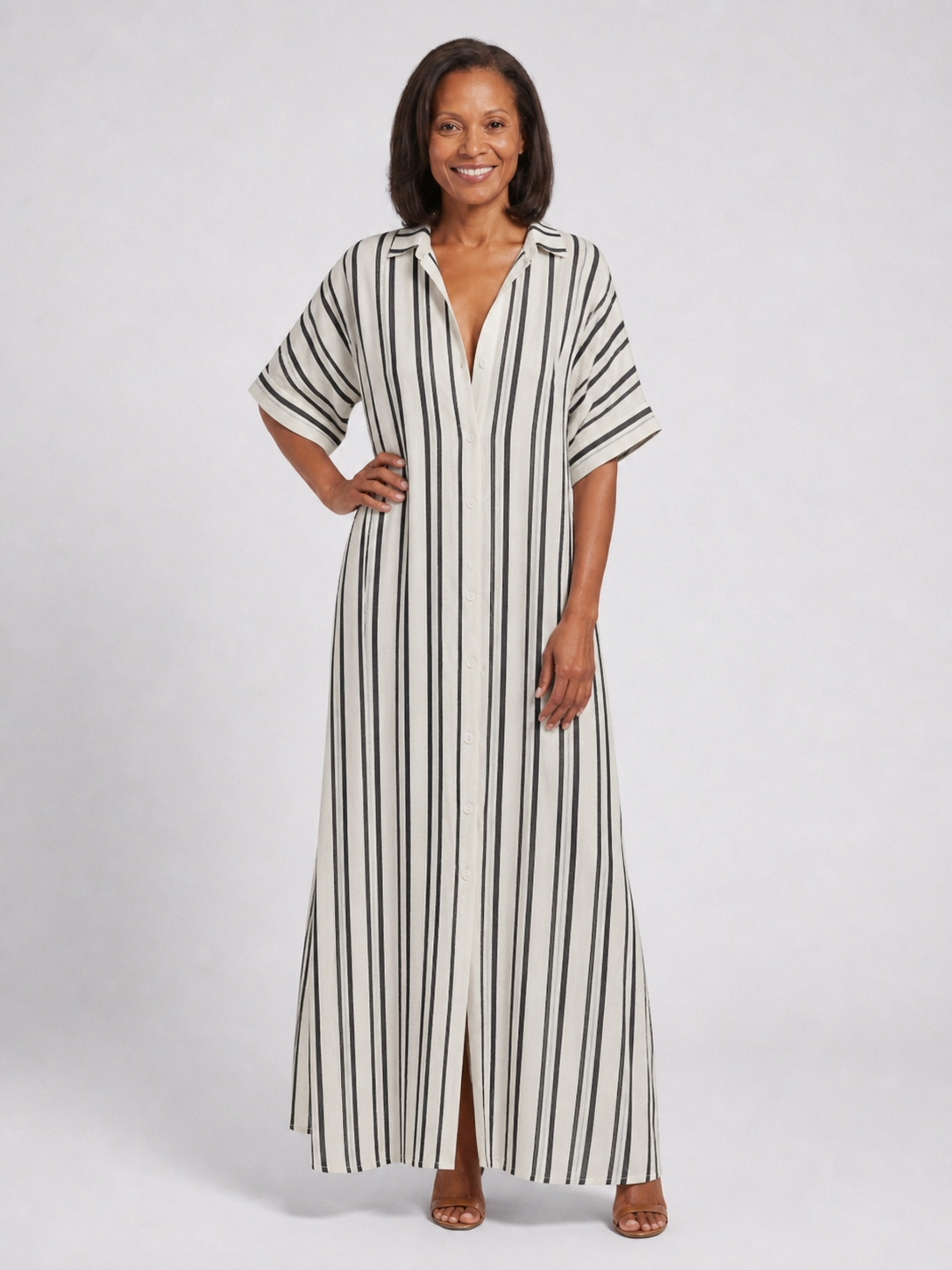 Dolores | Vestido midi holgado con botones y cuello camisero