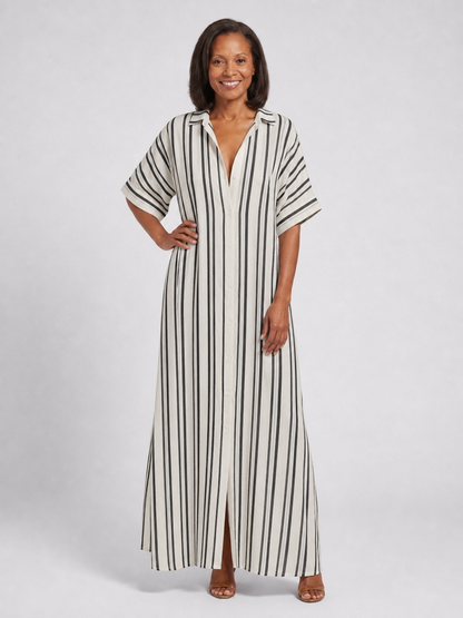 Dolores | Vestido midi holgado con botones y cuello camisero