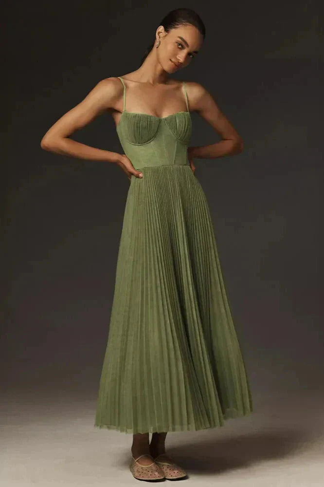 Guiomar | Robe longue plissée à bretelles pour femme