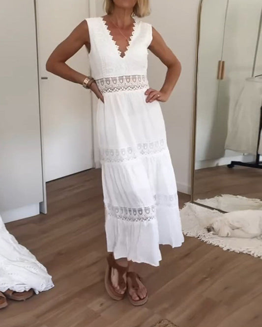 Jimena | Midikleid im Boho-Stil für Damen mit Spitze und V-Ausschnitt