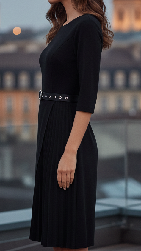 Uxue | Vestido midi de manga larga con cinturón para mujer