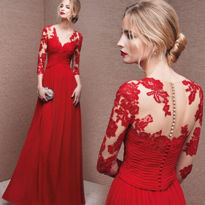 Patricia | Vestido maxi de mujer con mangas de encaje y corte fluido