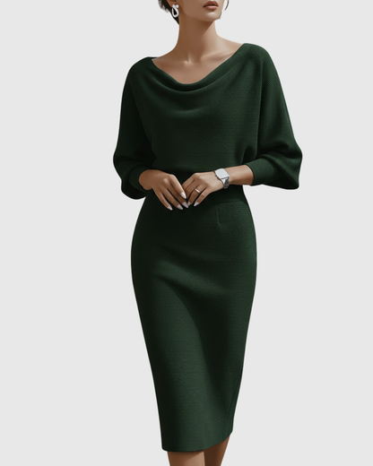Eulalia | Vestido midi drapeado con manga murciélago