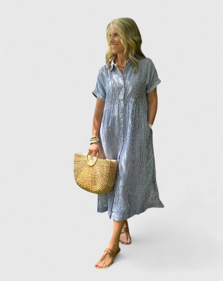 Cielo | Midikleid mit Knöpfen und geradem kurzem Ärmel  