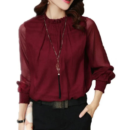 Alba | Femme blouse élégante à manches longues et détails volantés