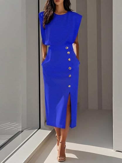 Beatriz | Midikleid für Damen mit Knöpfen und Frontschlitz  