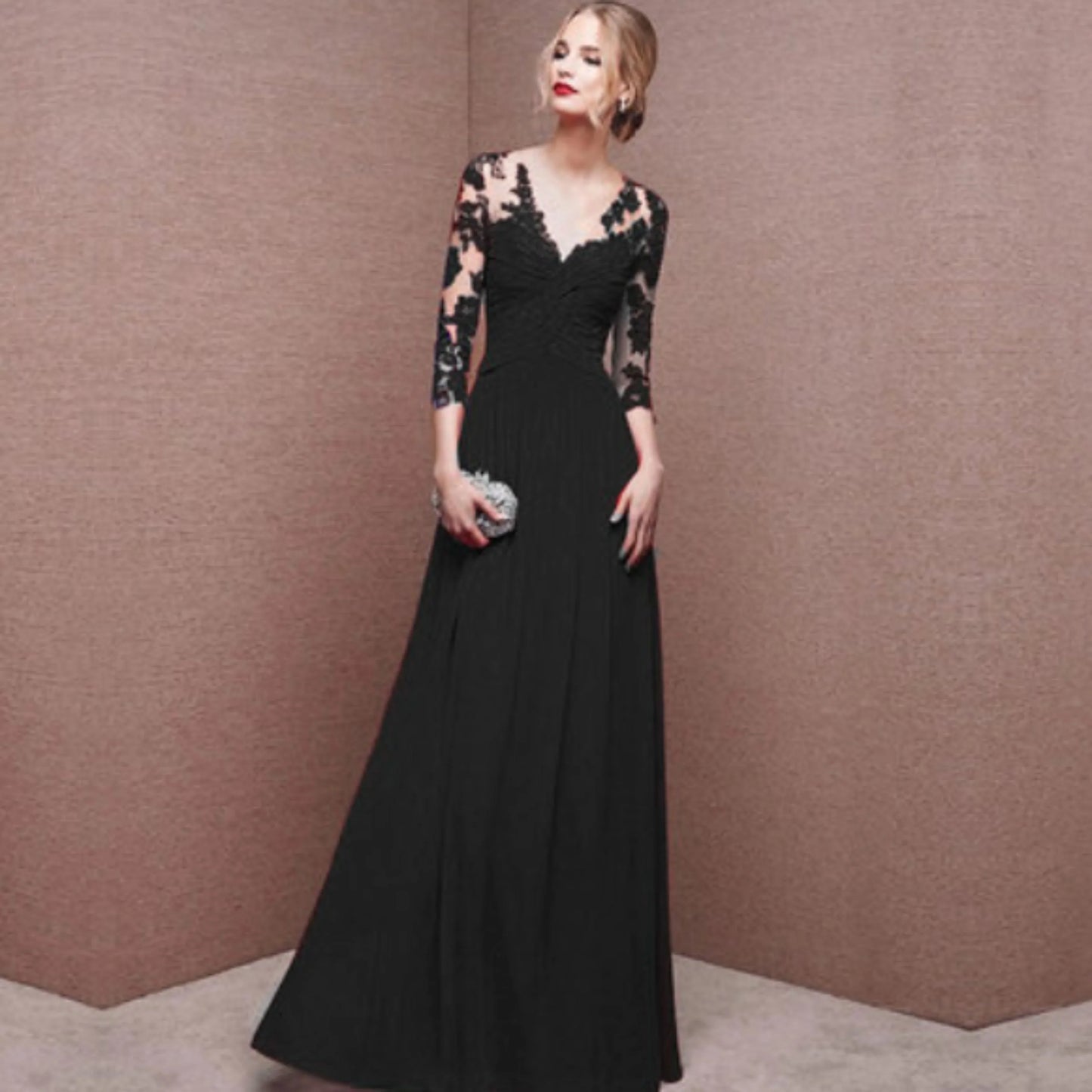 Patricia | Vestido maxi de mujer con mangas de encaje y corte fluido
