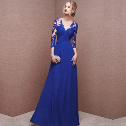 Patricia | Vestido maxi de mujer con mangas de encaje y corte fluido