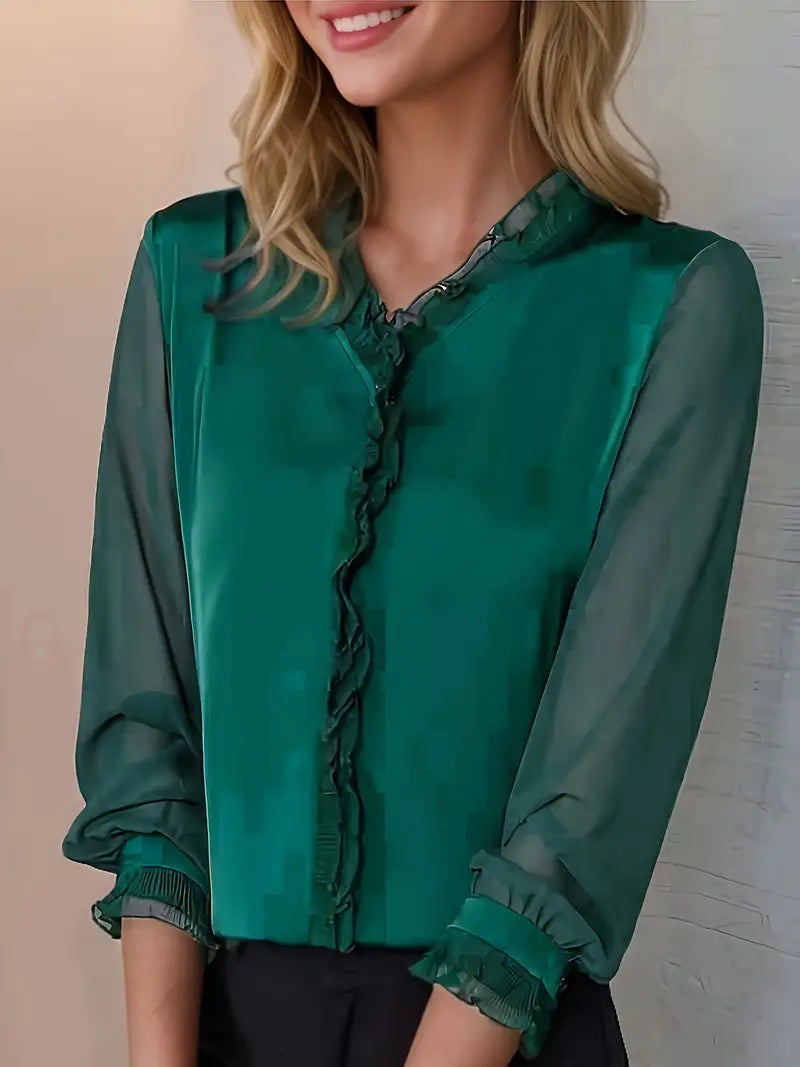 Alba | Femme blouse élégante à manches longues et détails volantés
