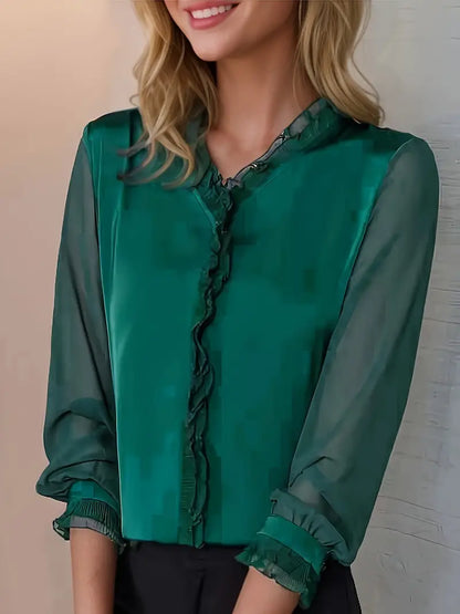 Alba | Femme blouse élégante à manches longues et détails volantés