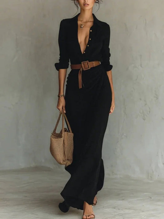 Luna | Elegant Long Dress with V-Neck and Wrap Design
