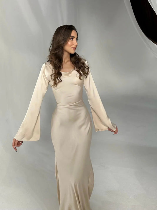 Aitana | Vestido maxi fluido para mujer con manga larga