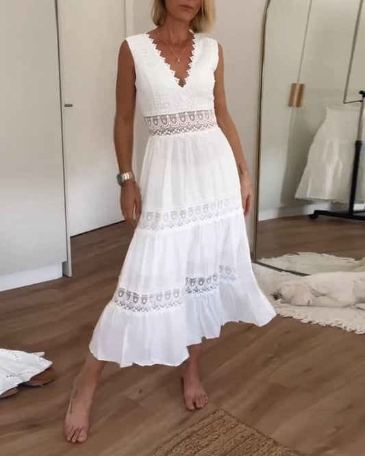 Jimena | Midikleid im Boho-Stil für Damen mit Spitze und V-Ausschnitt