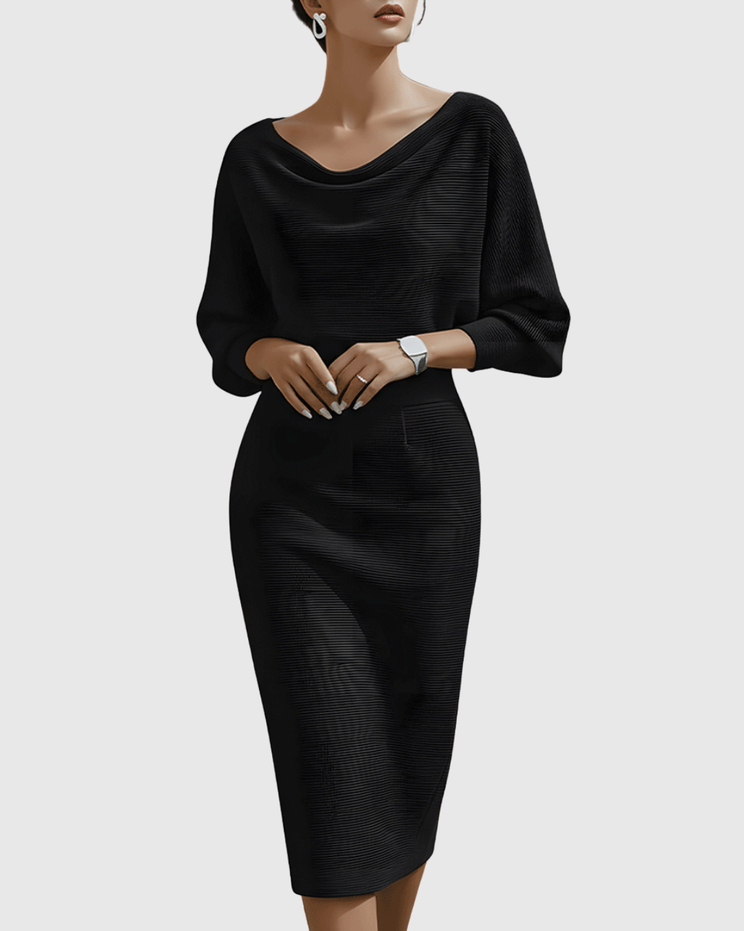 Eulalia | Vestido midi drapeado con manga murciélago