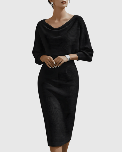 Eulalia | Vestido midi drapeado con manga murciélago
