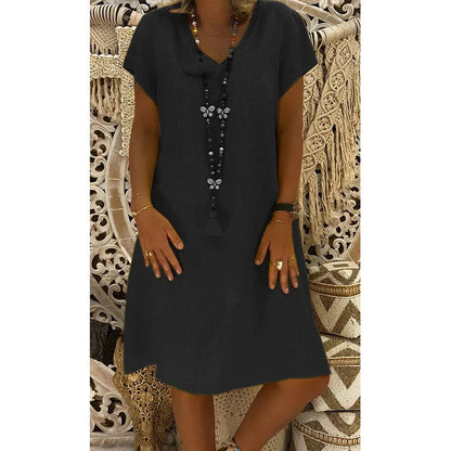Samaira | Midikleid mit V-Ausschnitt und kurzen Ärmeln für Damen | Sanft
