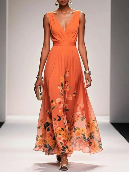 Umara | Maxi-Sommerkleid aus Chiffon mit Blumenmuster
