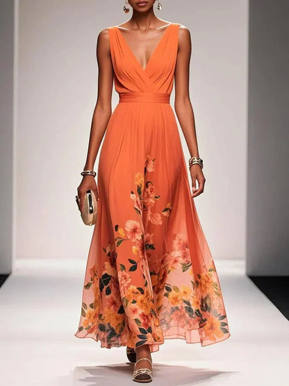 Daniela | Maxikleid für Damen mit Blumenmuster und V-Ausschnitt  