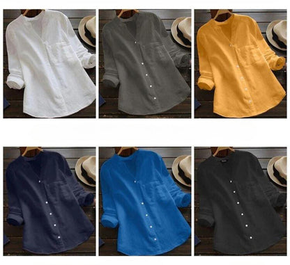 Flor | Long-sleeved shirt with pocket and band collar