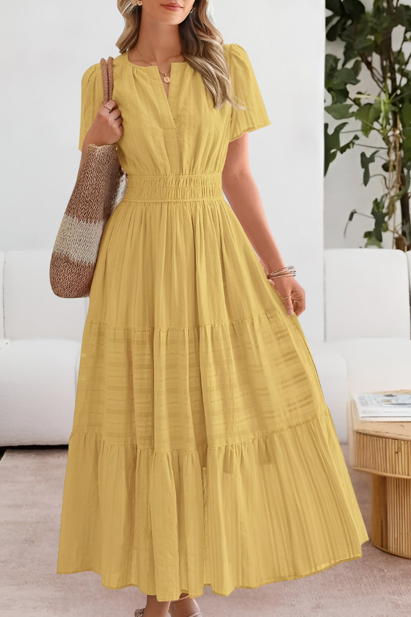 Milagros | Boho-Kleid mit geraffter Taille und kurzen Ärmeln  