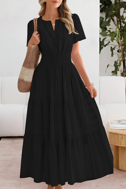 Milagros | Boho-Kleid mit geraffter Taille und kurzen Ärmeln  