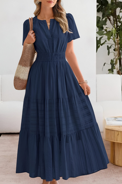 Milagros | Boho-Kleid mit geraffter Taille und kurzen Ärmeln  