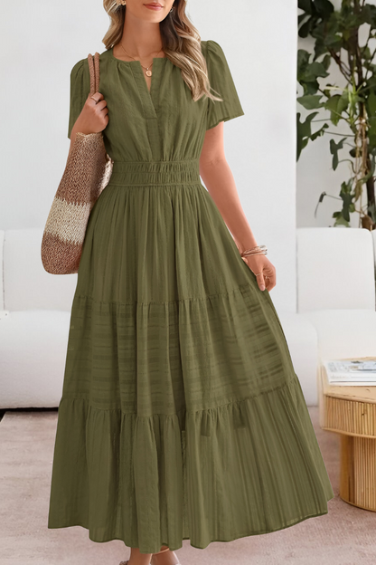 Milagros | Boho-Kleid mit geraffter Taille und kurzen Ärmeln  