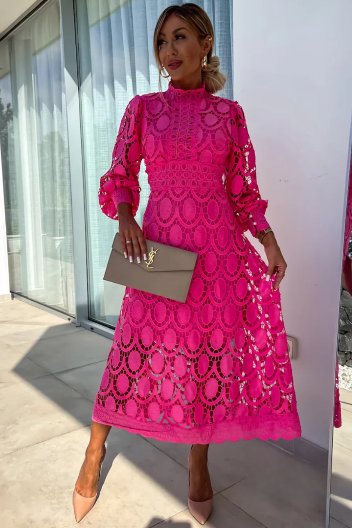 Izaro | Elegancka sukienka midi dla kobiet z koronką i długimi rękawami