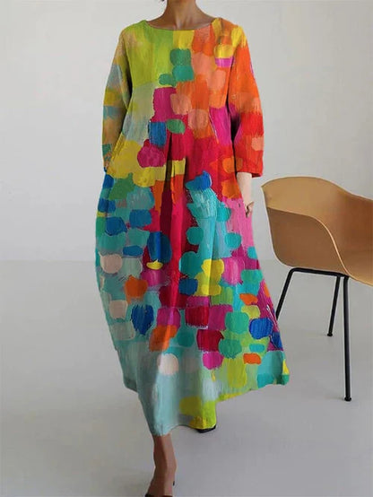 Avelina | Vestido maxi para mujer con estampado artístico y estilo relajado
