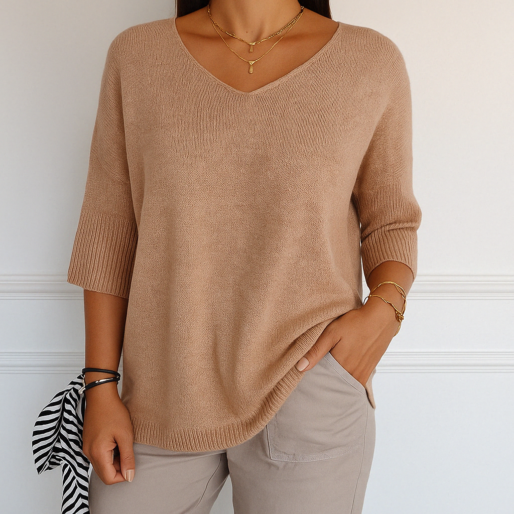 Elaris | Damenpullover mit kurzen Ärmeln, V-Ausschnitt und entspanntem Design  