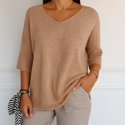 Elaris | Damenpullover mit kurzen Ärmeln, V-Ausschnitt und entspanntem Design  