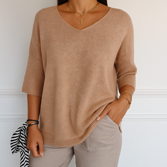 Elaris | Damenpullover mit kurzen Ärmeln, V-Ausschnitt und entspanntem Design  