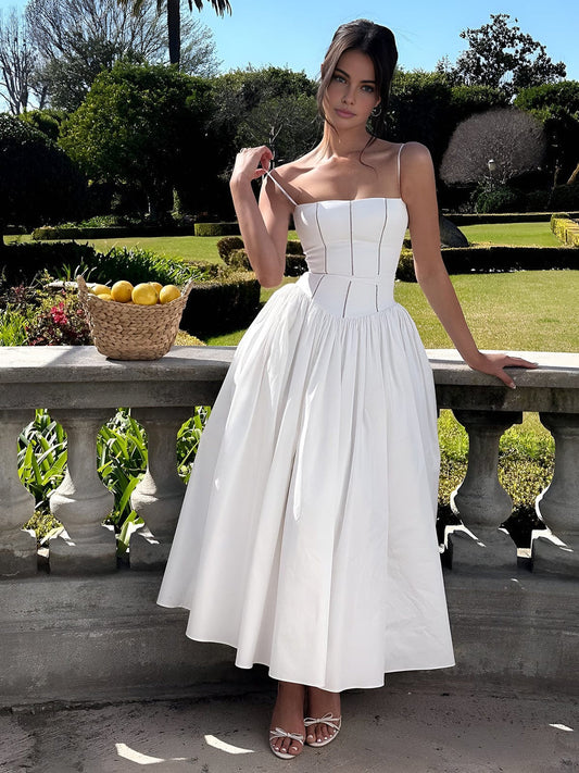 Araceli | Vestido midi para mujer con corsé y tirantes