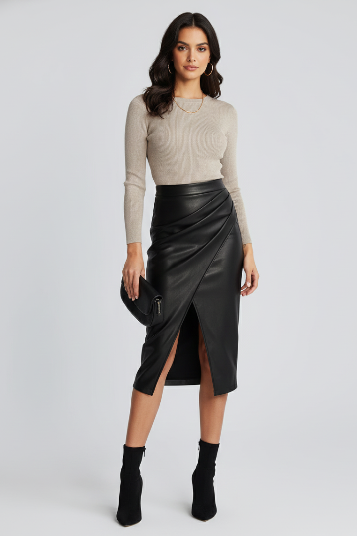 Nuria | Damen-Midirock mit Falten und Frontschlitz  
