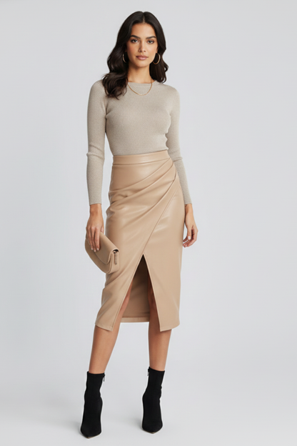 Nuria | Damen-Midirock mit Falten und Frontschlitz  