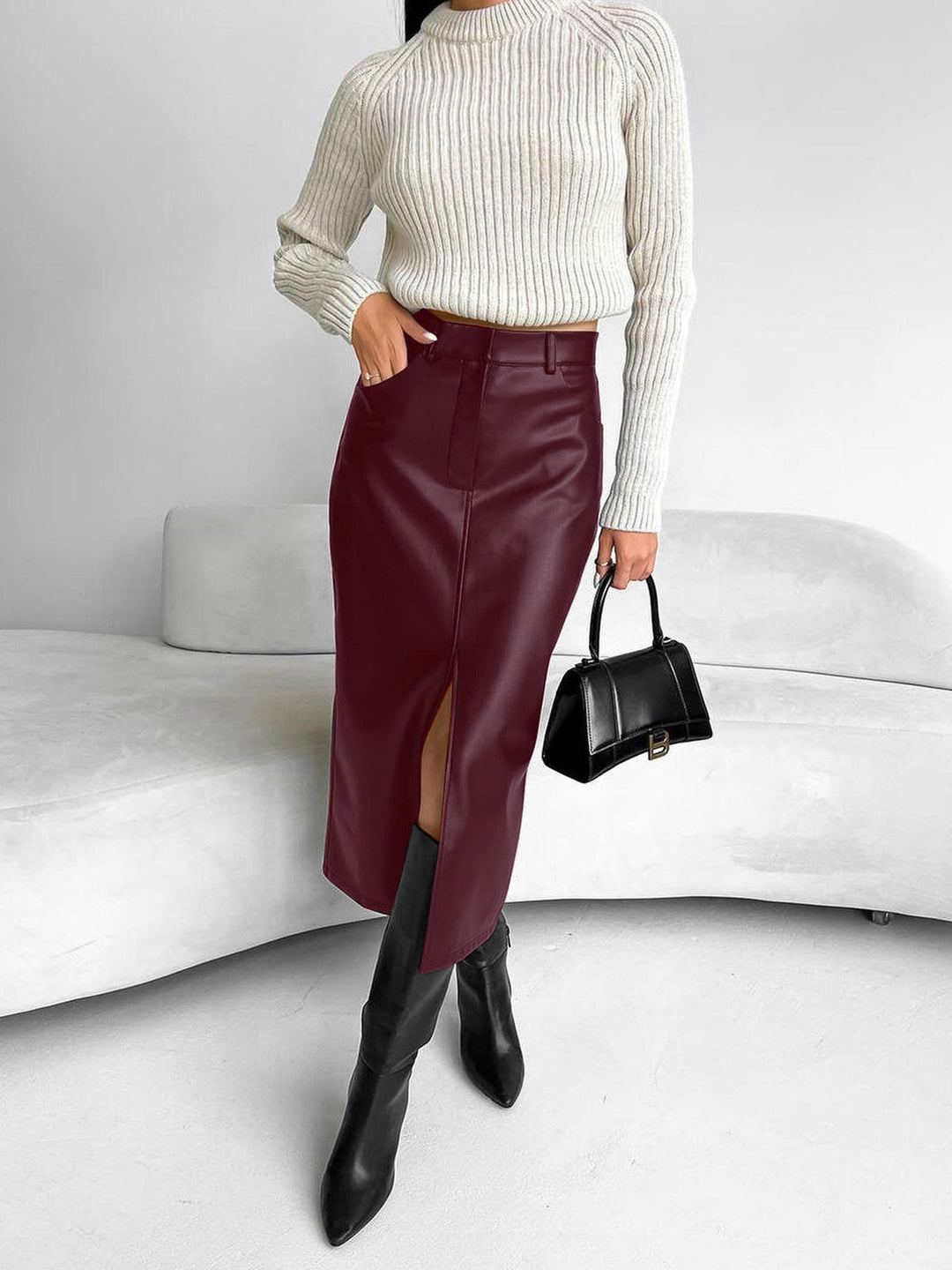 Edelmira | Elegancka spódnica midi dla kobiet z rozcięciem